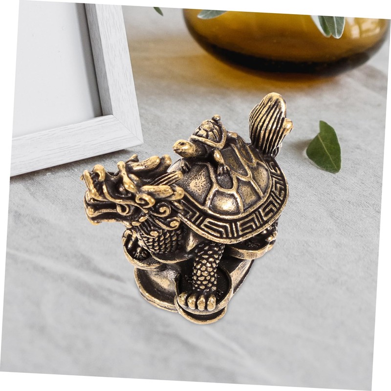 Mobestech Retro Copper Dragon Turtle Figurine Desktop Decor Unique Metal