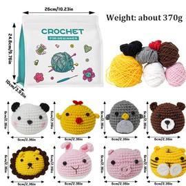 SUNNYCLUE Crochet Keyring Set, Crochet Set for Beginners, Complete Crochet Set for Beginners, Tiger Bear Lion Cute Animal Step by Step Videos Instructions Crochet Learning Knitting Crochet Set for A