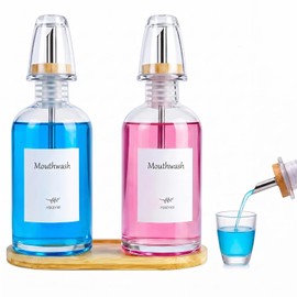 11.8OZ Glass Mouthwash Dispenser for Bathroom, Mouth Wash Container Bottle
