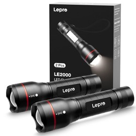 Lepro LED Torch, LE2000 Extremely Bright LED Torches with 5 Modes, Zoomable Camping Hand Lamp, Waterproof Flashlight for Camping, Outdoor, Hiking, Fishing, Gift (Pack of 2)