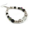 Black/White/Transparent Ceramic/Glass Bead Hoop Earrings In Silver Tone - 80mm