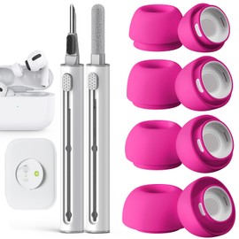 4-Pair Replacement Ear Tips for AirPods Pro 2nd/1st Generation,with Noise Reduction Hole & Built-in dust Guard Screen,for USB-C Charging Case with Cleaner kit -4 Sizes (XS/S/M/L) (Rose red)