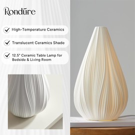 RONDURE 12.5" Modern Ceramic Table Lamp, Modern Bedside Lamps for Bedroom, Living Room and Nightstand, White Translucent Ceramic Shade, Warm Ambient Lighting, Home Decor