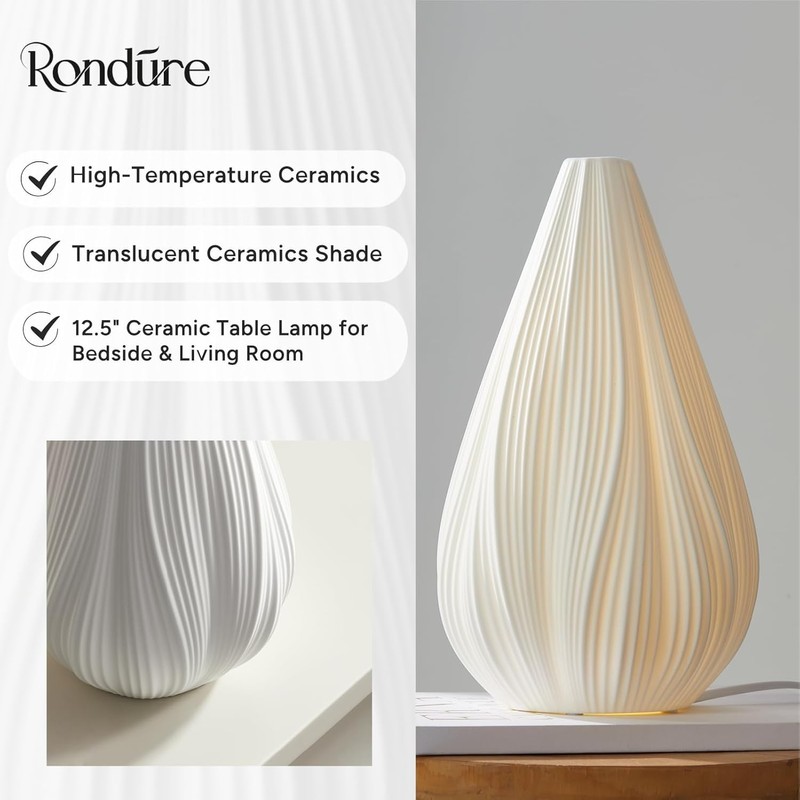 RONDURE 12.5" Modern Ceramic Table Lamp, Modern Bedside Lamps for