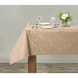 Home Beyond & HB design - 52 x 70 Inch Jacquard Rectangular Tablecloth, Waterproof Spillproof Wrinkle Resistant Polyester Table Cover Protector, Taupe