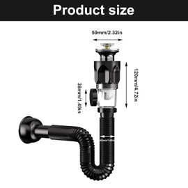 BDHYYM Siphon Sink Drain Pipe, Drain Fitting, Sink, Flexible Drain Hose and Pop-up Bathroom Kitchen Countertop Washbasin Anti Clogging
