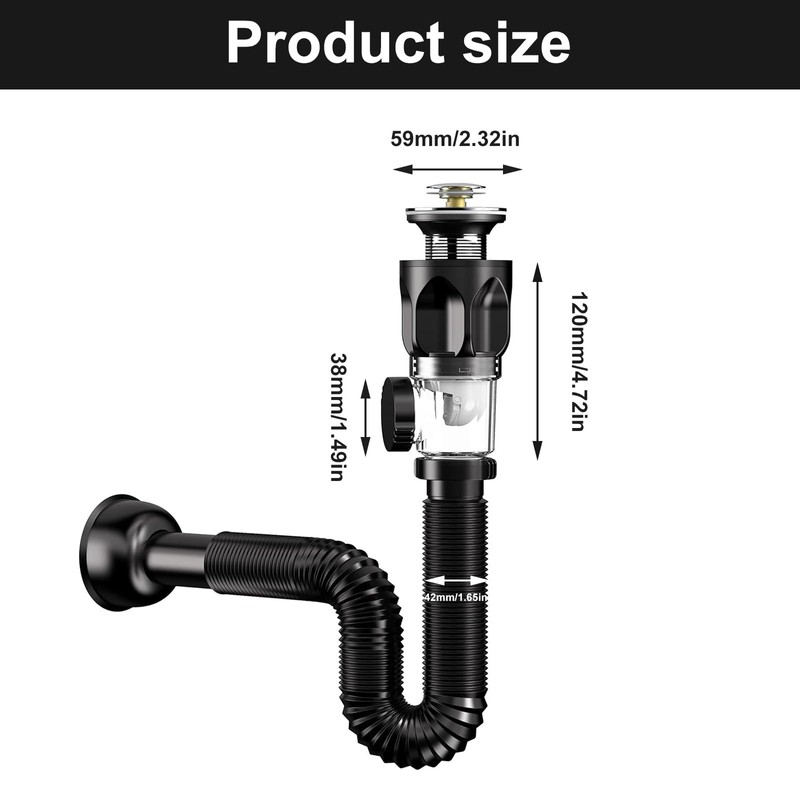 BDHYYM Siphon Sink Drain Pipe, Drain Fitting, Sink, Flexible Drain