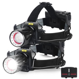 Aikertec Rechargeable Headlamp,Bright LED Head Lamp 7 Modes, Waterproof, 45° Adjustable Angle, Zoomable, Battery Powered Headlamps for Camping, Hiking, Fishing (2 Pack)