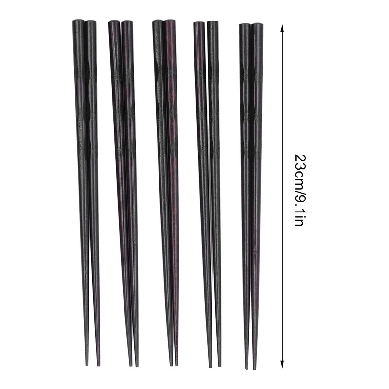 5 Pairs Chopsticks Reusable Ironwood Black Round Chopsticks Japanese Style