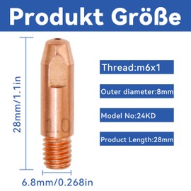 SANTUO Contact Tip Welding Nozzles for Welding Machine 10 Pieces 1.0 mm Power Nozzle Made of Copper M6 Welding Accessories Set for 24KD MB24 MIG MAG Welding Torch