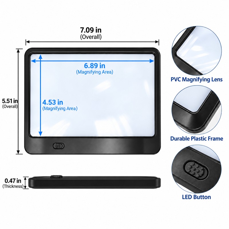3X Reading Magnifier with LED Lights, Large Lightweight Magnifying Sheet