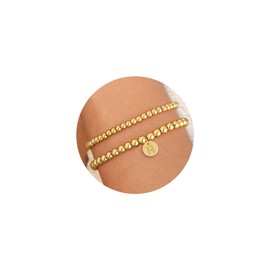 Honsny Gold Beaded Bracelet for Women 18K Gold Plated Initial Bracelets Dainty Stack Stackable Non Tarnish Bracelets Set Adjustable Letter A-Z Charm Bracelet for Women Trendy Gold Jewelry Gifts