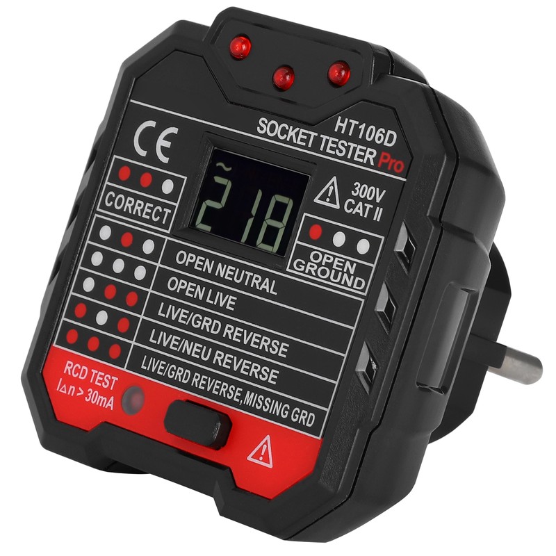 HT106D Digital Display Socket Detector Portable Phase Power Polarity Tester