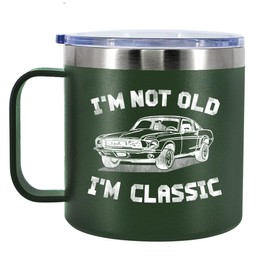 Panvola I'm Not Old I'm Classic 50th 60th 70th 80th 90th Birthday Gifts Grandpa Dad Retirement Gift Vintage Car Insulated Coffee Cup 14oz With Handle And Lid Camping Travel Mugs (Green, 14 oz)