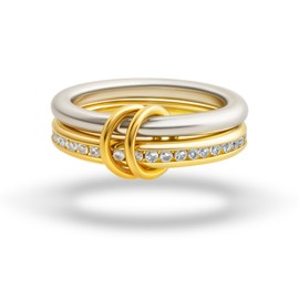 HOLINSE Gold Stackable Rings for Women Non Tarnish,Dainty 18k Gold Plated CZ Cubic Zirconia Rings,Silver and Gold Rings Set,Multi-Link Connected Rings, Copper, Cubic Zirconia