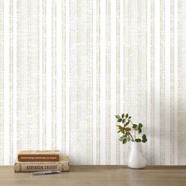 Modern Peel and Stick Wallpaper 17.3"x480" Boho Contact Paper Beige Striped Wall Paper Self-Adhesive Vinly Waterproof for Bedroom Bathroom Wall Covering Cabinets Decor