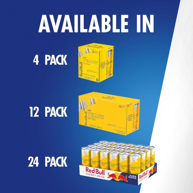 Red Bull Yellow Edition Energy Drink, Tropical, with 80mg Caffeine