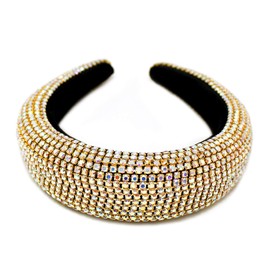 CBC Crown Bejeweled Small Rhinestones Headband for Women Sparkle Rhinestone Beaded Embellished Wide Hairbands (Gold Holographic)