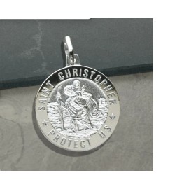 Fashion Jewelry ST CHRISTOPHER  RELIGIOUS Charm 925 Sterling Silver Plated FIGARO 18" Necklace