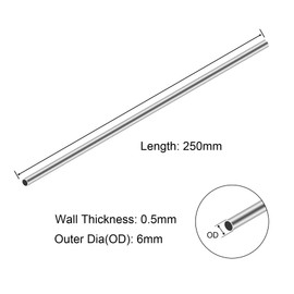 iMeistek 304 Stainless Steel Round Tubes, 6mm OD X 0.5mm Wall Thick 250mm Length Stainless Steel Tubing Industrial Straight Pipe (3PCS