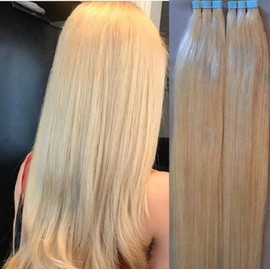 Hair Faux You 18 inch Tape in Hair Extensions Real Human Hair, 100g,40pcs, Glue in Extensions, Silky Straight Remy Hair Color #24 Light Golden Blonde