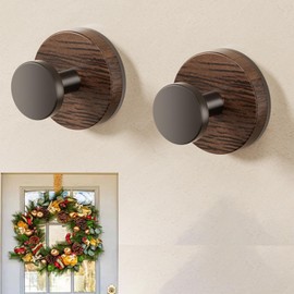 Enjoyment 2-Pack no Need for Drilling Walnut Wood Hook， for Hanging Hats Towels Robe Clothes Keys Bags Jackets,Wooden Hooks, Strong Adhesive Non Perforated Wall Hanging Hook