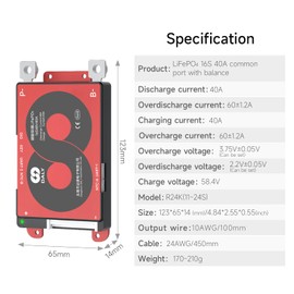 DALY Smart BMS 4S-16S 40A-500A with WiFi Module and CAN 485 Communication Protection Board for LifePO4 Lithium Battery Pack (Smart BMS 16S 48V，40A)