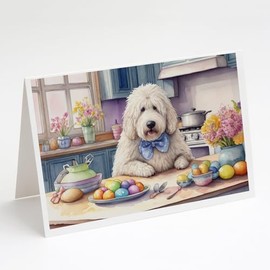 Caroline's Treasures DAC6842GCA7P Decorating Easter Komondor Greeting Cards Pack of 8 Blank Cards with Envelopes Whimsical A7 Size 5x7 Blank Note Cards