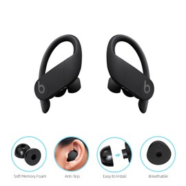 SEICHYGO Memory Foam Ear Tips for Beats Powerbeats Pro/Beats Powerbeats 2 & 3, Anti-Slip Replacement Ear Tip, No Silicone Eartips Pain, with Storage Box & Fit Charging Case, 3 Pairs (Medium, Black)