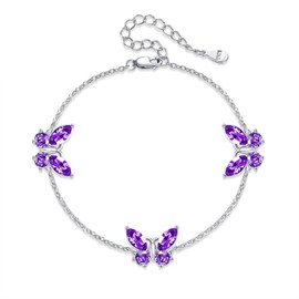 Purple Butterfly Bracelet 925 Sterling Silver Unique Butterfly Bracelet with Cz Butterfly Jewellery Gifts for Women Girl