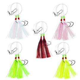 Eupheng Fluke Flounder Hi-Lo Rig, 5PCS Saltwater Fishing Bait Rigs with Mylar Teaser for Surf Ocean Fishing Sea Bass Halibut Rockfish Cod