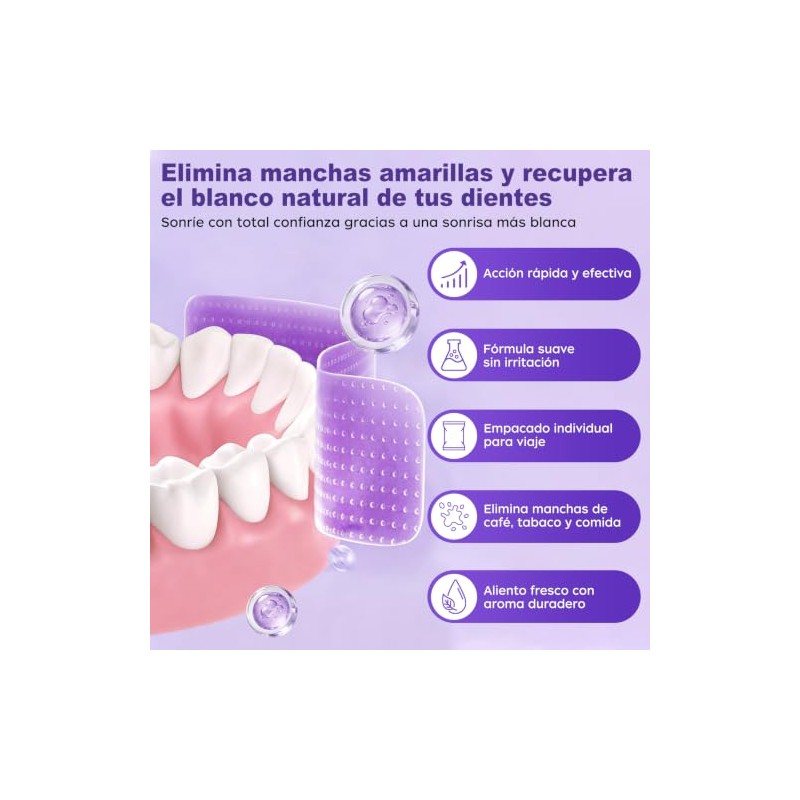 Tiras Blanqueadoras Dentales Moradas Cajas Piezas Totales Eficaz Eliminador Manchas
