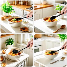 Silicone Kitchen Cooking Utensils Set: MOACC Heat Resistant 13inch Long Kitchen Gadgets, BPA Free Non Stick Rubber Cook Accessories For Food Prep, Frying, Serving, Basting (Black)