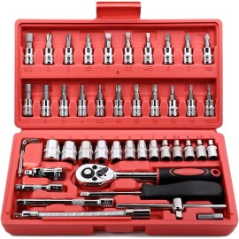 Egofine 46 Pieces 1/4 inch Drive Socket Ratchet Wrench Set, with Bit Socket S...