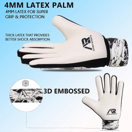 Arsh Sports Soccer Goalie Gloves,Football Goalkeeper Gloves for Kids Boys Youth Children Double Wrist Protection Along 4mm Super Grip Palm (White Black, Size 7 Suitable for Size S-M Adult)