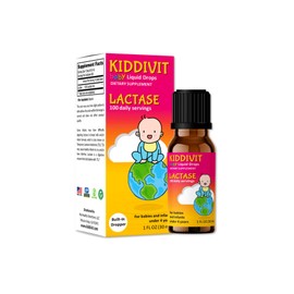 Kiddivit Baby Lactase Drops 1000 Units – Gentle Digestive Support Enzyme Supplement – 100 Daily Servings – Built-in Dropper, Glass Bottle – Gluten Free, Vegetarian, 1oz