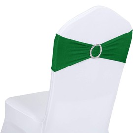 ManMengJi Chair Sashes, Green Spandex Sashes Bows 25PCS, Chair Cover Bands with Buckle Slider for Banquet, Party, Hotel Event Decorations