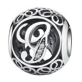 PAHALA 925 Sterling Silver 26 Letters With Crystals Pendant Charms Fit Bracelets Necklace (G)