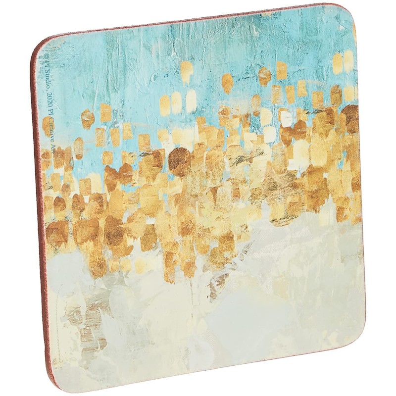 CREATIVE TOPS PREMIUM 5226090 'Golden Reflections' Printed Square Cork-Backed Drinks