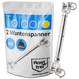 Toldoro 2 x M8 Turnbuckle Tensioner Stainless Steel V4A / Awning Tensioner, Turnbuckle, Cable Tensioner, Wire Tensioner Fork as Awning Accessories/Closed Shape