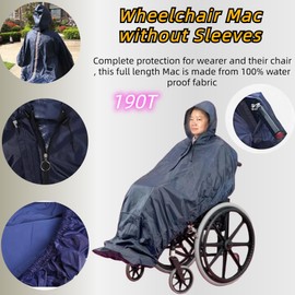 Fonakei Wheelchair Poncho adult - Waterproof Rain Poncho for Men, Extra Long with Elastic Band Edge, Ideal for Wheelchair, Navy Color, Perfect Rain Cover & Scooter Cover