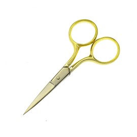 Motanar - Tijeras profesionales para cuidado personal, depilación facial y depilación de oreja y nariz, cejas, recortes, acero inoxidable, tijeras de punta curva fina, recta, 8,9 cm, color dorado, Dorado, Mediano