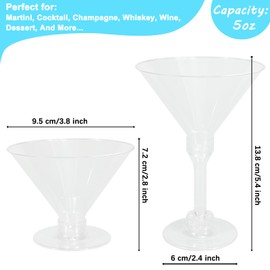 Gabaro 50 Pack Plastic Martini Glasses, 5 oz Cocktail Appetizer Dessert Shooter Cups Tall Martini Plastic Cocktail Glasses with Cocktail sticks, Perfect for Martini Margarita Party Wine and All Events