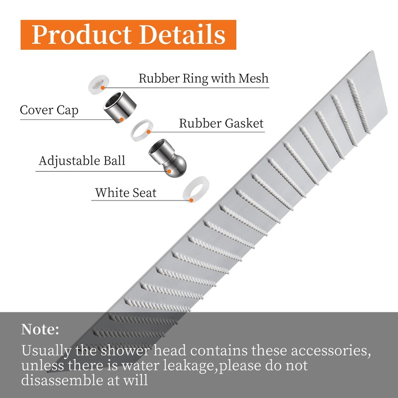 Derpras 16 Inch Square Rain Shower Head, 304 Stainless Steel,