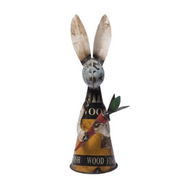 DeKulture Adorable Recycled Iron Rabbit with Carrot Statue | Easter Decoration | Yard Art, Fence Topper (4.7x4.7x14 Inches)