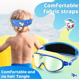 Vvinca Kids Goggles with Fabric Strap for age 2-8, Toddler Swim Goggles Wide View Anti Fog Anti UV No Leak for Girls Boys