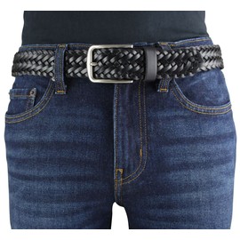 BELTINGER Braided belt made of full cowhide leather, 3.5 cm, braided leather belt for men and women, 35 mm, braided belt with silver clasp, White, silver