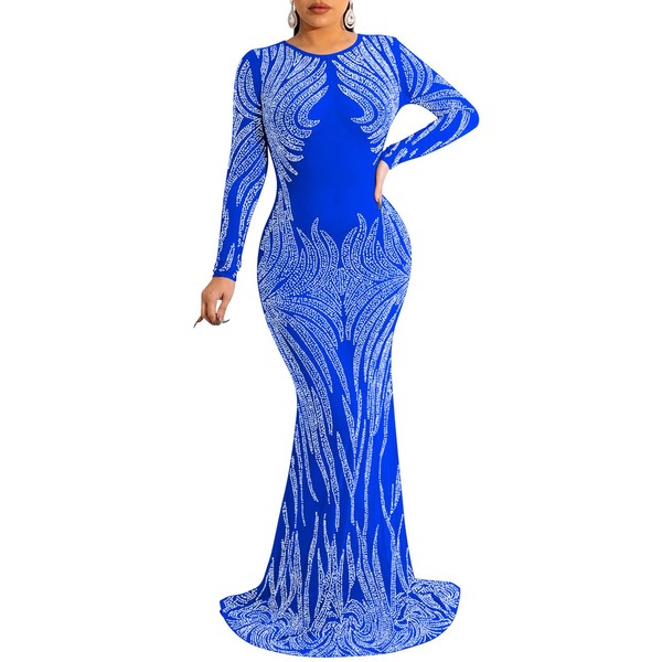 Lrady - Vestido largo para mujer, elegante, elegante, elegante, con purpurina, para fiesta, boda, formal, cóctel, vestido largo, Z94# Azul, S