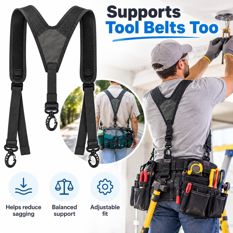 Y-Shaped Adjustable Tool Belt Suspenders for Men, Heavy Duty Work