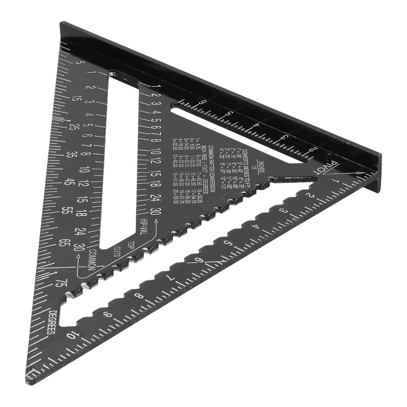 12in Triangle Ruler Aluminum Alloy Woodworking Carpentry Measuring Tools Black